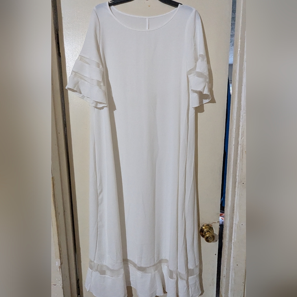 White Ruffle Sleeve Dress